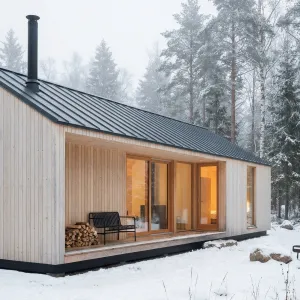 Winter Porch Cabin With Soft Glow