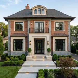 Bricklined Manor With Modern Stone Frame