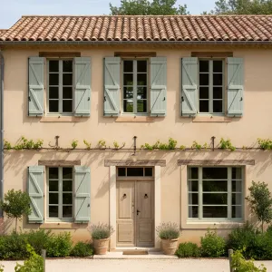 Provençal Shutters On Sandstone Facade