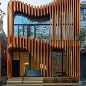 Flowing Timber Facade: A Twisting Tale