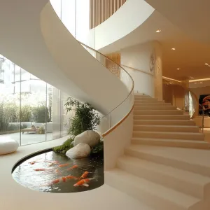 Splashing Elegance: Where Koi Take the Stairway