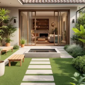 Chic Courtyard Playzone with Sleek Stone Steps