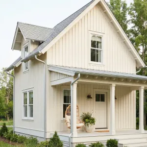 Creamy Gable Cottage With Porch Swing