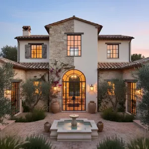 Olive Court With Arched Steel Windows