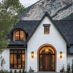 Snow-white Brick With Dark Timber Accents