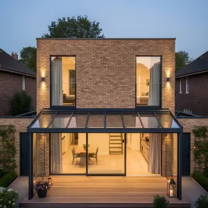 Brick Box With Sunlit Glass Porch
