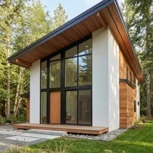 Forest Cabin With Soaring Glass Front