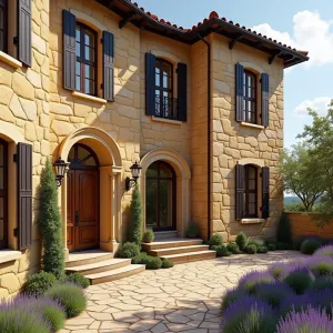 Sunlit Sanctuary of Stone and Shutters