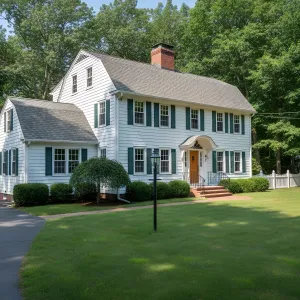 Green-Shutter Gambrel With Brick Steps