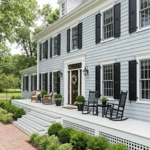 Soft Blue Colonial With Relaxed Porch