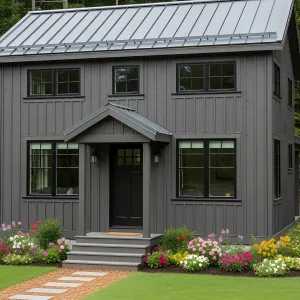 A Chic, Charcoal Cabin with Colorful Blooms
