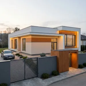 Courtyard Lantern Home With Wrapped Timber