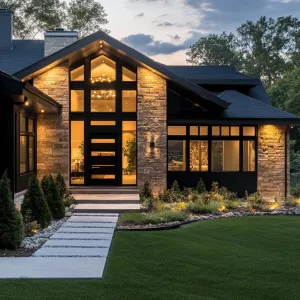 Starlit Entryway and Stone Facade