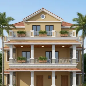 Sunlit Colonnade Villa With Clay Roof