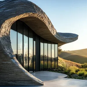Curved Stone Canopy with Glass Whispers