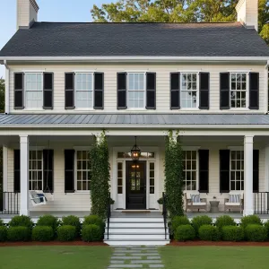Ivy-Trellised Twin-Chimney Colonial