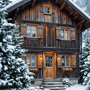 Quaint Alpine Hut Amidst Snowy Pines