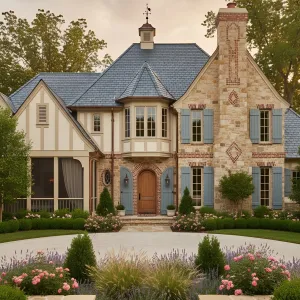 Blue-Shuttered Normandy Revival Manor