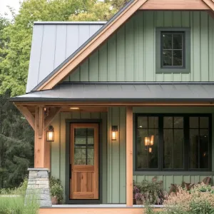 Charming Green House with Rustic Touches