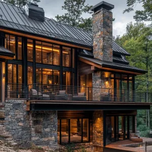 Modern Stone Chalet with a Forest View
