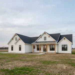 Bright Gabled Homestead On Open Fields