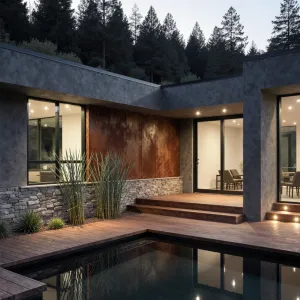 Tranquil Pond Amongst Trees in Contemporary Courtyard