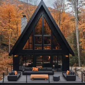 Modern A-Frame Lodge Embraced by Fall Colors