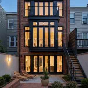 Courtyard Brownstone With Tiered Black Frames