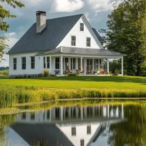 Charming Countryside Home Reflecting in a Pond