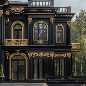 Baroque-styled Estate With Gold Accents, Dark Mahogany, and Lush Black Drapes