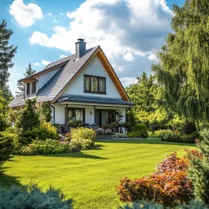 White Painted Cottage in a Lush Garden
