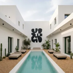 Courtyard Oasis Villa With Abstract Mural