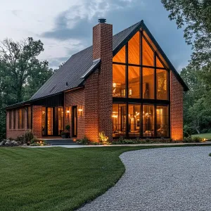 Brick-Lit Retreat on a Pebbled Path