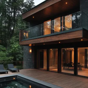 Dark-stained Timber With Minimalist Glass Railings