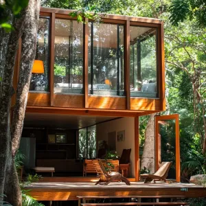 Mixed Natural Wood and Glass Façade