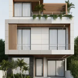 Palm-Lined Planar Patio Front