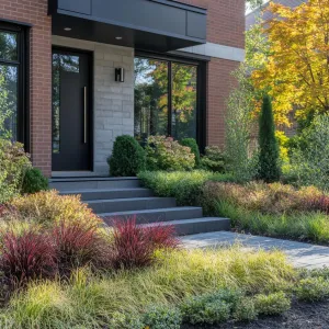Sleek Brick Haven with a Verdant Symphony