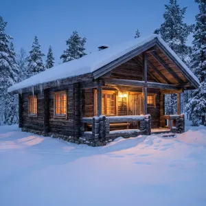 Cozy Timber Cabin In Winter Woods