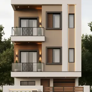 Desert Taupe Facade With Lantern Trim