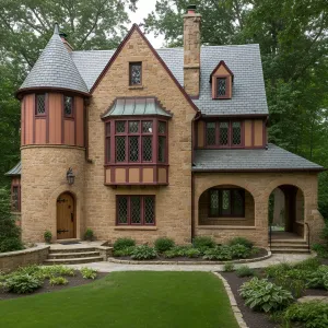 Rosy-Trim Turreted Tudor Gem