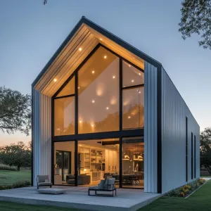 A Sleek Gabled Haven Winks at the Twilight