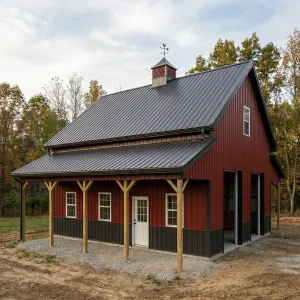 Steel-Roof Red Porch Barnhouse