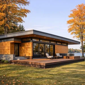 Low-Slung Lakeside Timber Escape