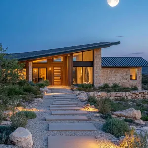 Moonlit Pathway to a Rustic Rancher