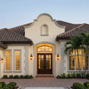 Twilight Spanish Revival Courtyard Approach