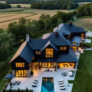 Luxury Barndominium Under Sunset Sky
