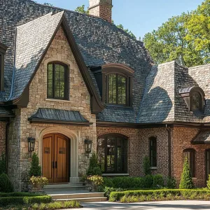Stone-Front Splendor Under Blue Skies
