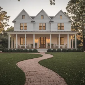 Winding Brick Path to Triple Gable Delight