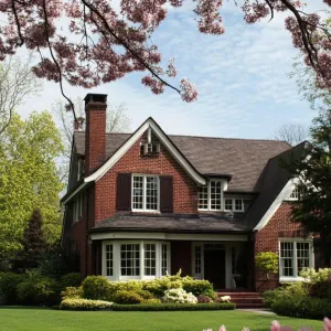 Charming Brick House With Blooming Spring Garden