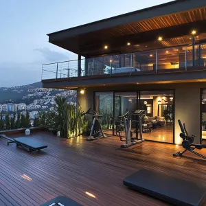 Open-air Fitness Zone With Yoga Mats and Equipment